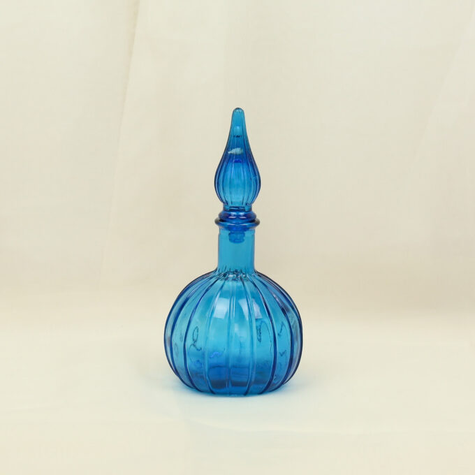 nagumuiste retro vintage kodusisustus klaas kristall karahvin pudel koobaltsinine empoli